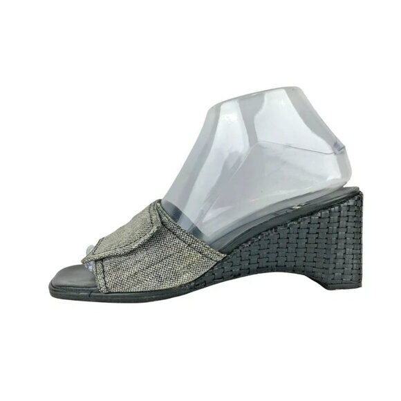 Stuart Weitzman Womens Gray Black Open Toe Wedge Heel Slide Sandals Size 7 B - Picture 3 of 11